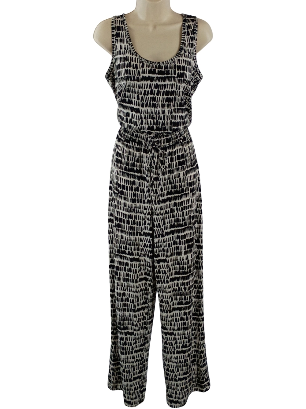 Calvin Klein Black & White Sleeveless Patterned Jumpsuit